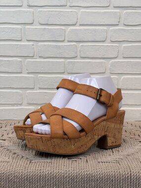 Skechers Cali Cork Platform Sandals Tan Crisscross Strap Size 7